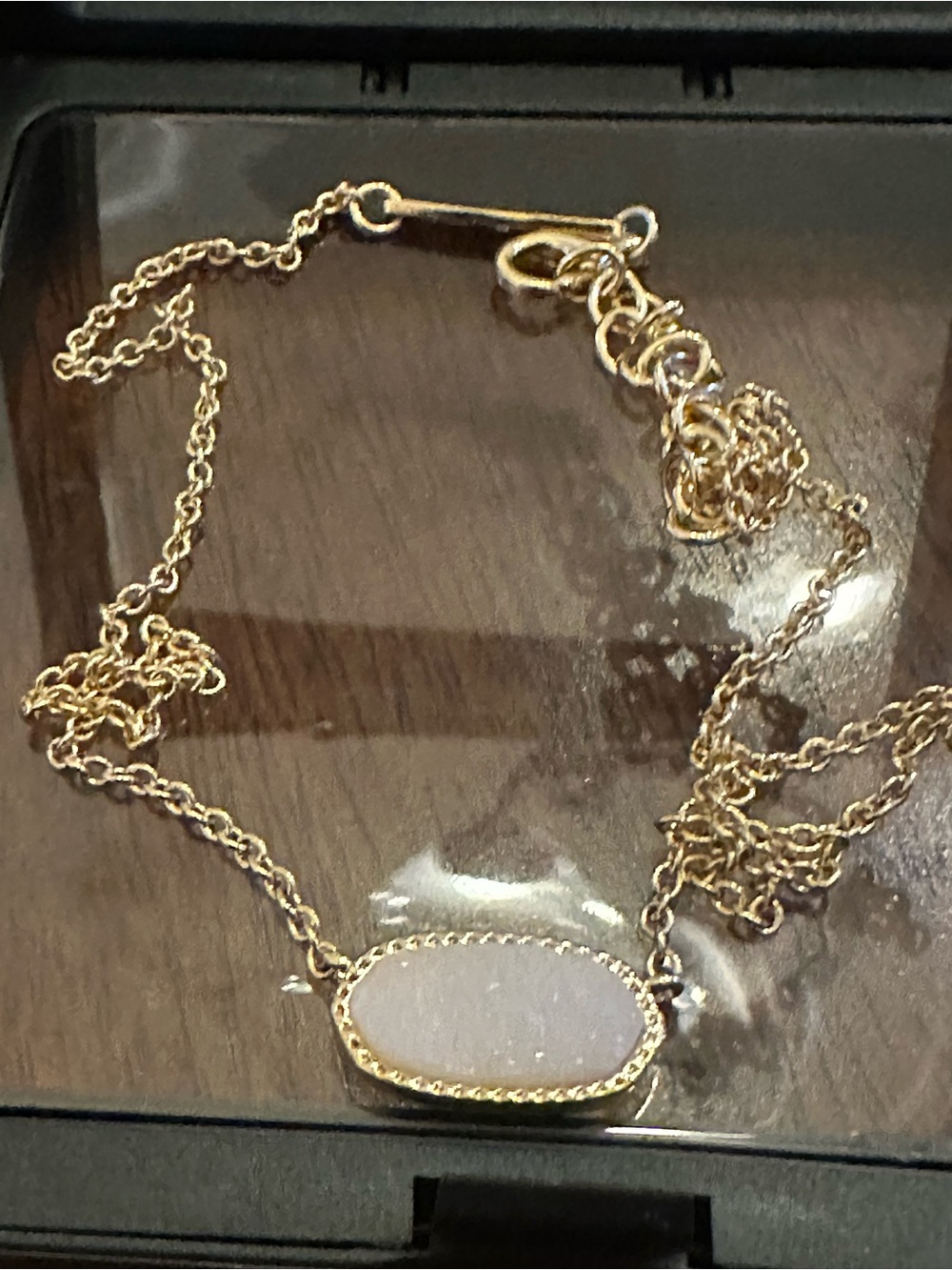 Gold Tone Druzy Pendant Necklace - White Druzy